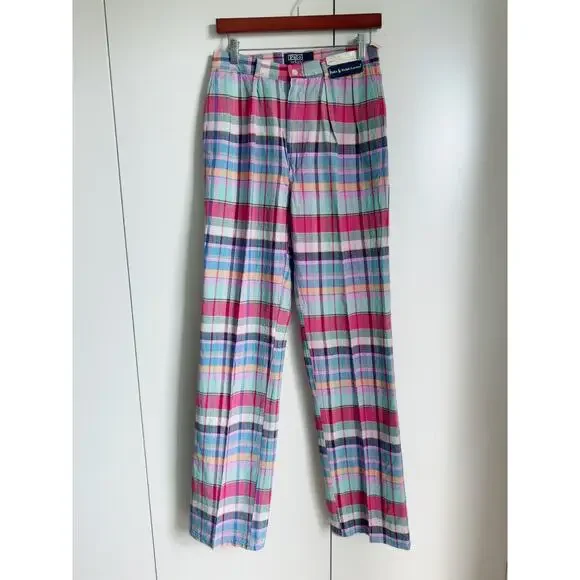 Vintage Polo Ralph Lauren Plaid Madras Golf Pants W 29 High Waist Classic Prep